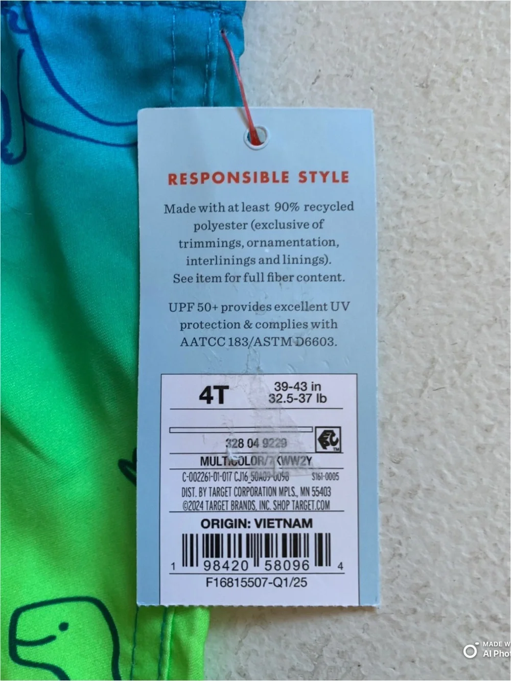 Cat & Jack Dinosaur Print Swim Trunks Swimsuit Boys Size 4T NWT Blue Green Pink